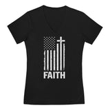 Distressed White USA Flag V-Neck Fitted Women T-Shirt 