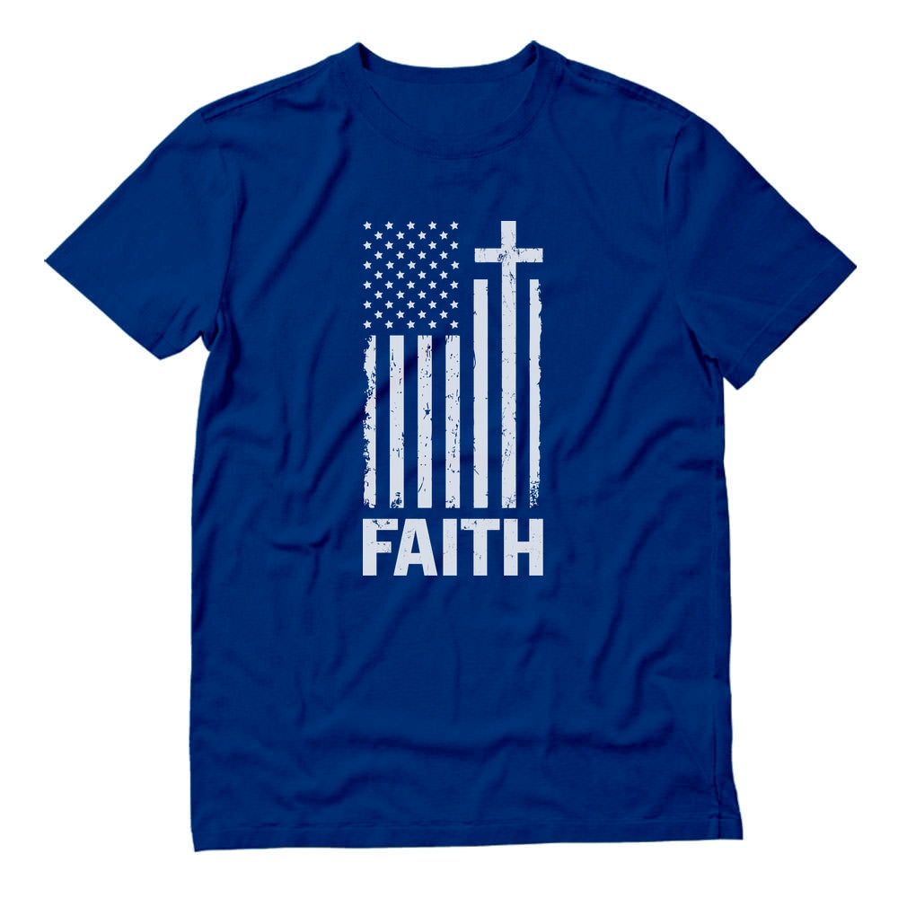 Christian Distressed White USA Flag T-Shirt - Blue 1