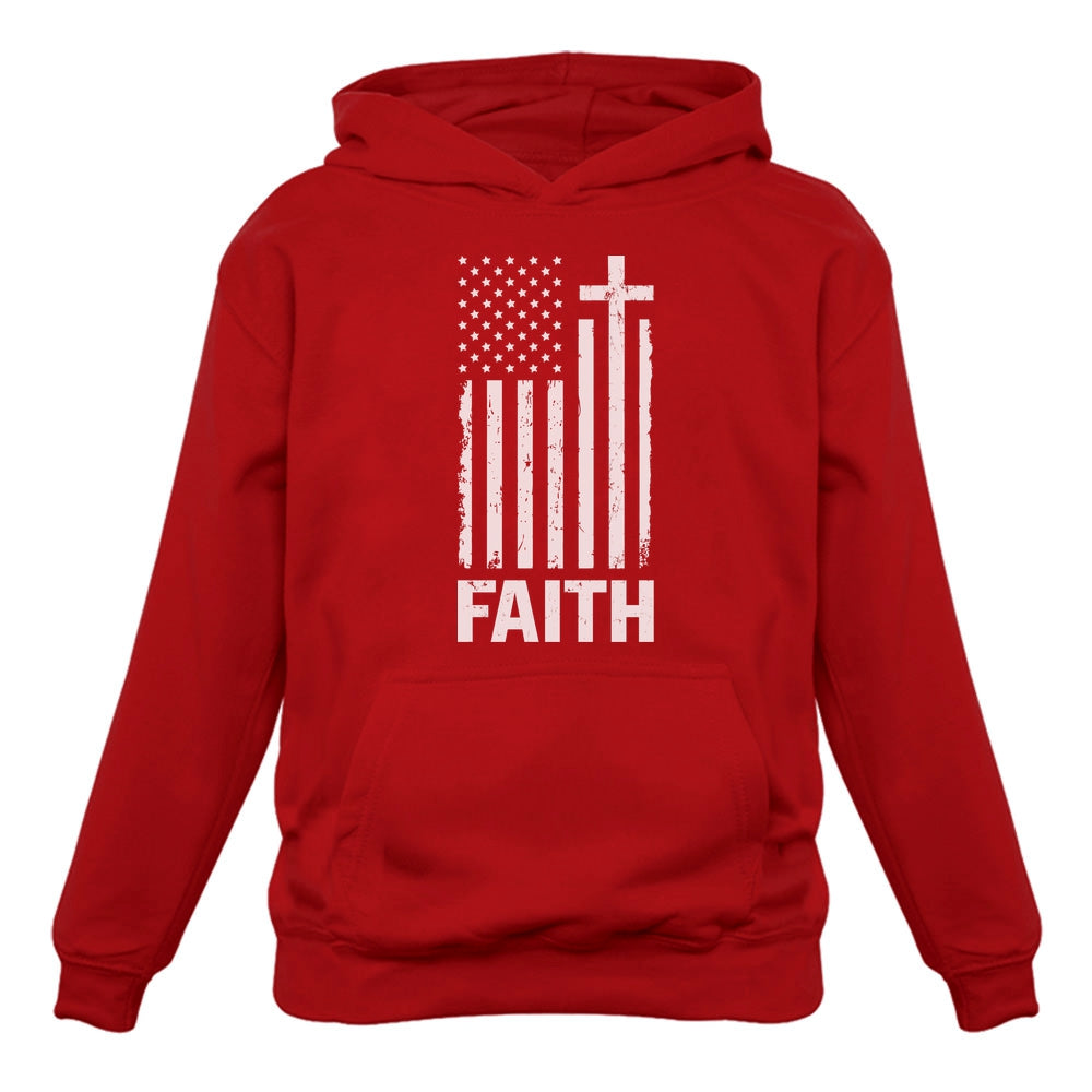 Christian Distressed White USA Flag Hoodie - Red 3