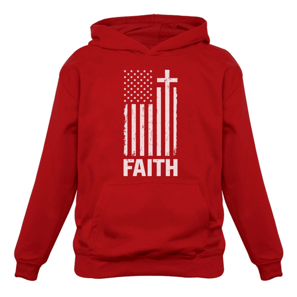 Christian Distressed White USA Flag Women Hoodie - Red 4