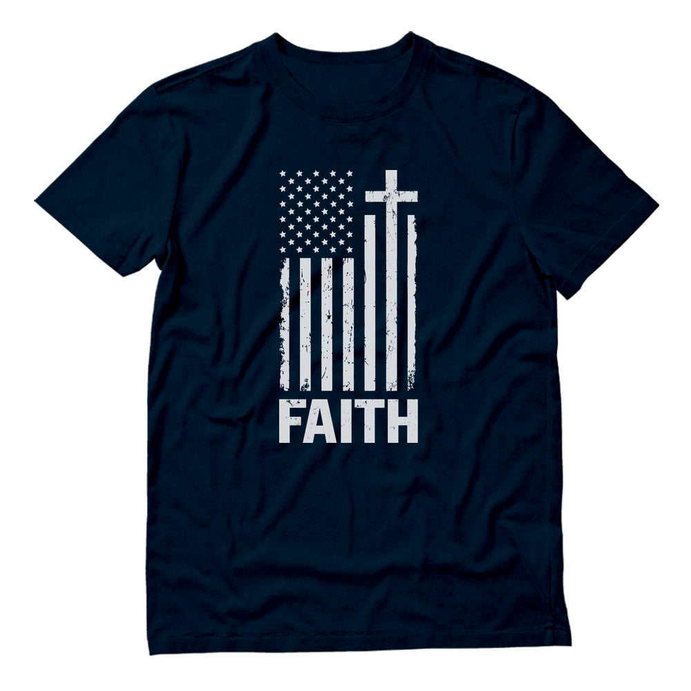 Christian Distressed White USA Flag T-Shirt - Navy 4