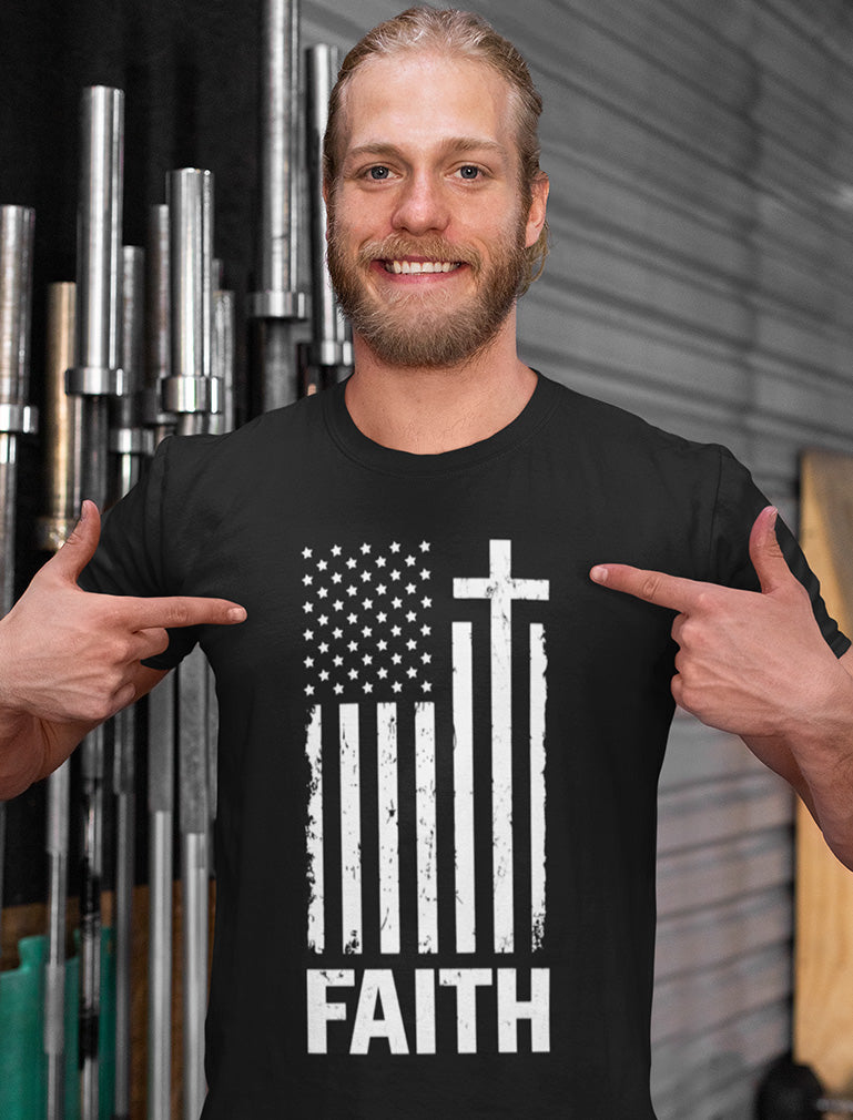Christian Distressed White USA Flag T-Shirt - Navy 6