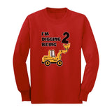 Thumbnail Digging Being 2 - Two Years Old Birthday Toddler Long sleeve T-Shirt Red 2