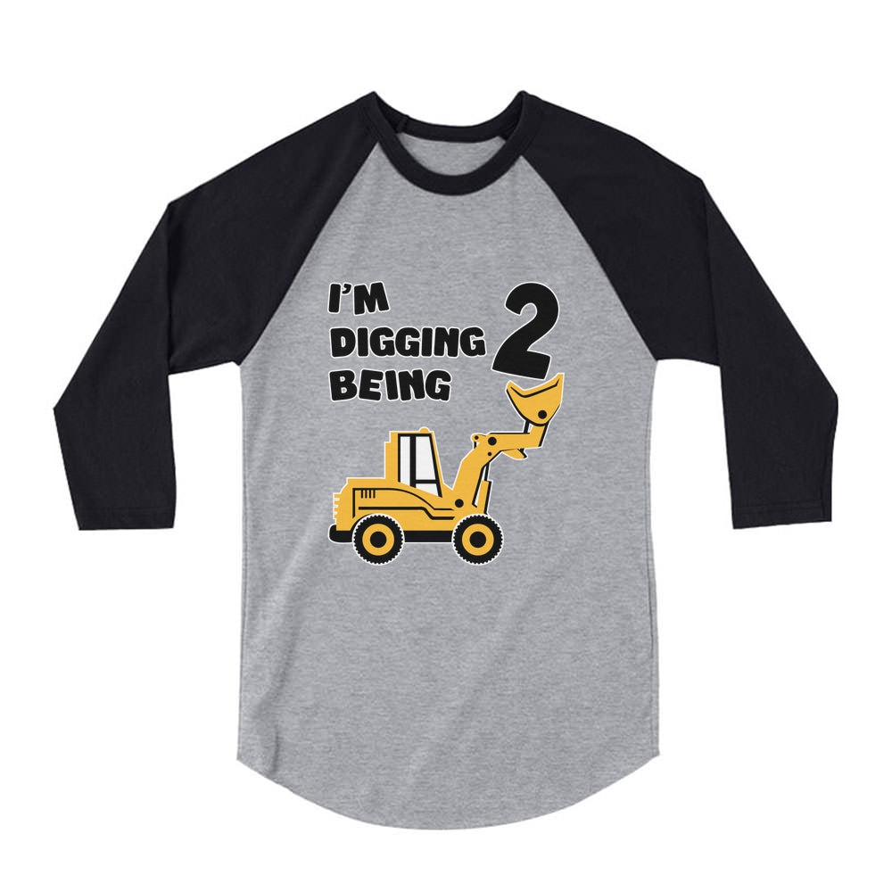 Digging Being 2 Two Years Old Birthday 3/4 Sleeve Baseball Jersey Toddler Shirt - Dark Gray 3