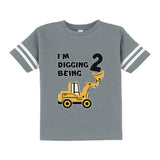 Thumbnail Digging Being 2 - Two Years Old Birthday Toddler Jersey T-Shirt Gray 1