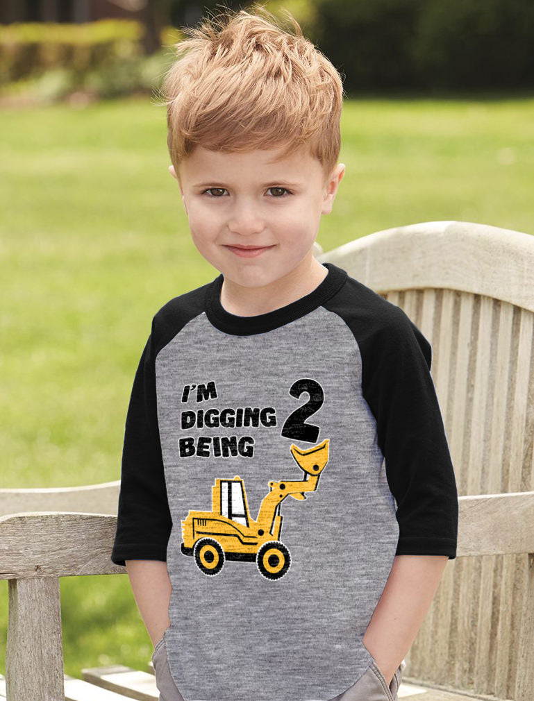 Digging Being 2 Two Years Old Birthday 3/4 Sleeve Baseball Jersey Toddler Shirt - Dark Gray 4