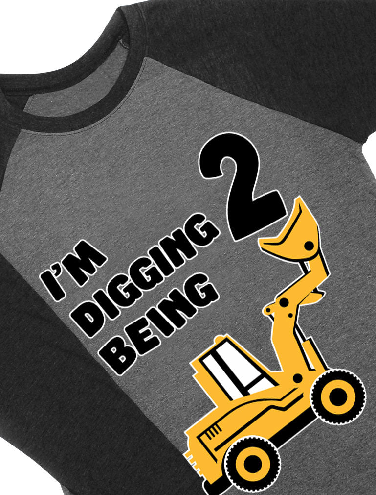 Digging Being 2 Two Years Old Birthday 3/4 Sleeve Baseball Jersey Toddler Shirt - Dark Gray 5