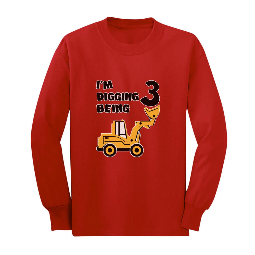 Digging Being 3 - Three Years Old Birthday Youth Long Sleeve T-Shirt 