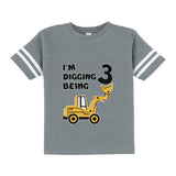 Thumbnail I'm Digging Being 3 Birthday Toddler Jersey T-Shirt Gray 1