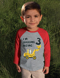 Construction Party 3rd Birthday Gift 3/4 Sleeve Baseball Jersey Toddler Shirt 