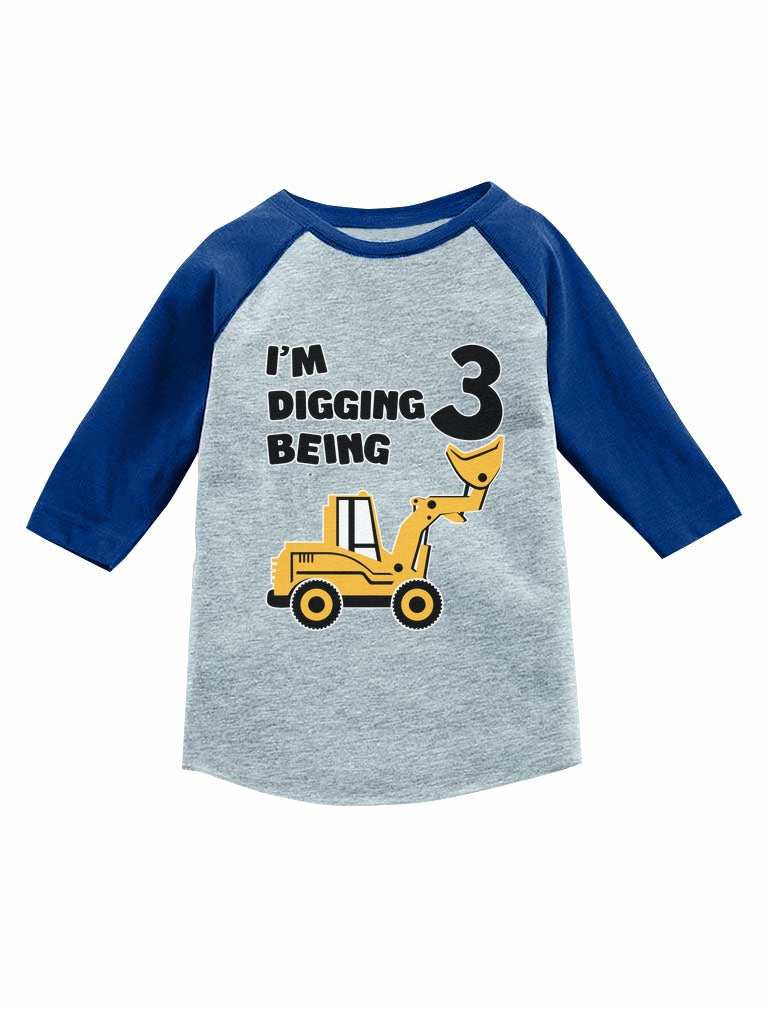 Construction Party 3rd Birthday Gift 3/4 Sleeve Baseball Jersey Toddler Shirt - Blue 2