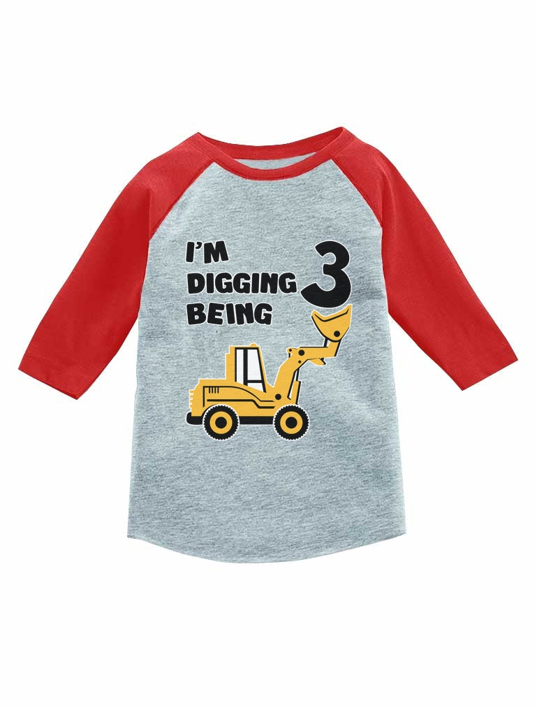 Construction Party 3rd Birthday Gift 3/4 Sleeve Baseball Jersey Toddler Shirt - Red 1
