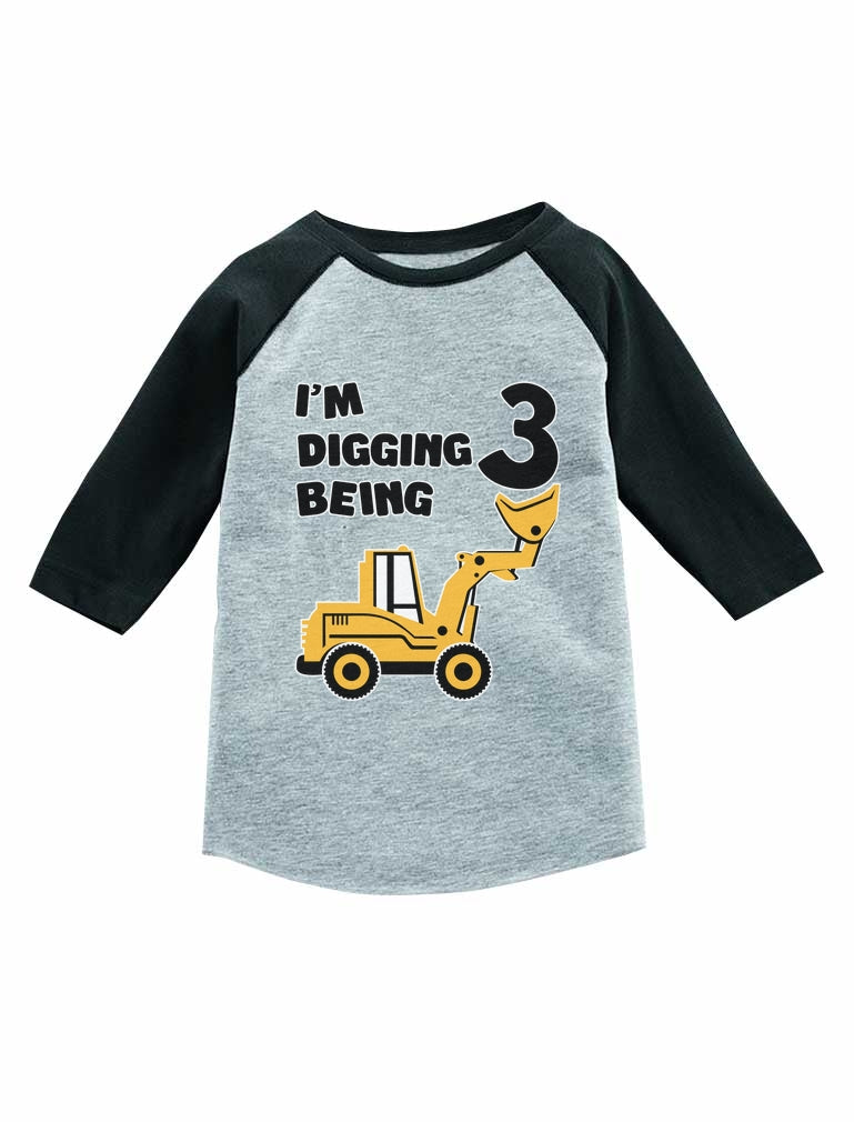 Construction Party 3rd Birthday Gift 3/4 Sleeve Baseball Jersey Toddler Shirt 