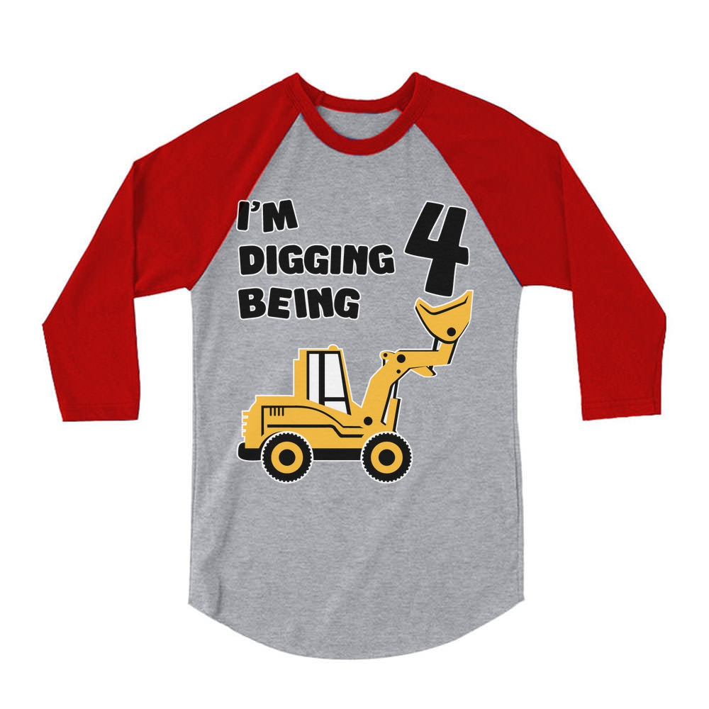 Digging Being 4 Tractor Baseball Jersey for Four Years Old Kids 