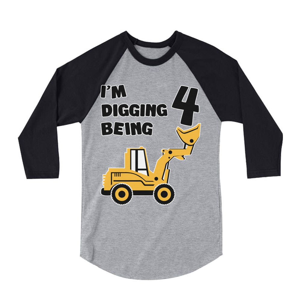 Digging Being 4 Tractor Baseball Jersey for Four Years Old Kids 