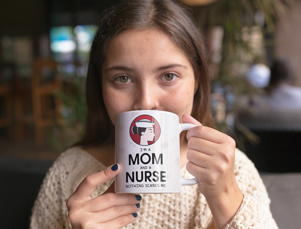 I Am A Mom And A Nurse - Nothing Scares Me Coffee Mug - Pink 4