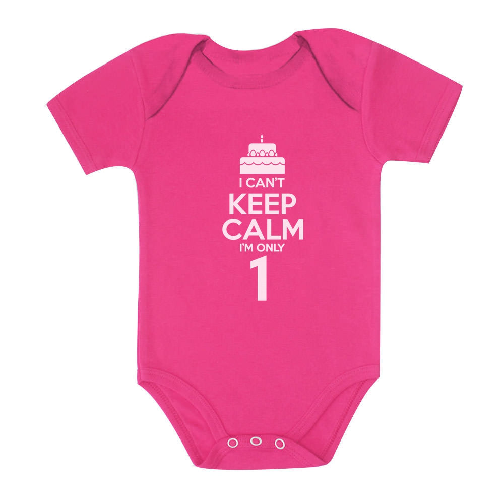 I Can't Keep Calm I'm Only One Year Old Baby Bodysuit - Wow pink 2