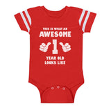 Thumbnail This Is What an Awesome One Year Old Looks Like Baby Jersey Bodysuit Red 2