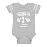 Thumbnail This Is What an Awesome One Year Old Looks Like Baby Jersey Bodysuit Gray 3