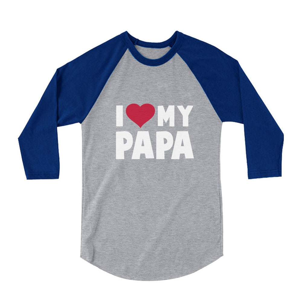 I Love Heart My Papa 3/4 Sleeve Baseball Jersey Toddler Shirt - Blue 2