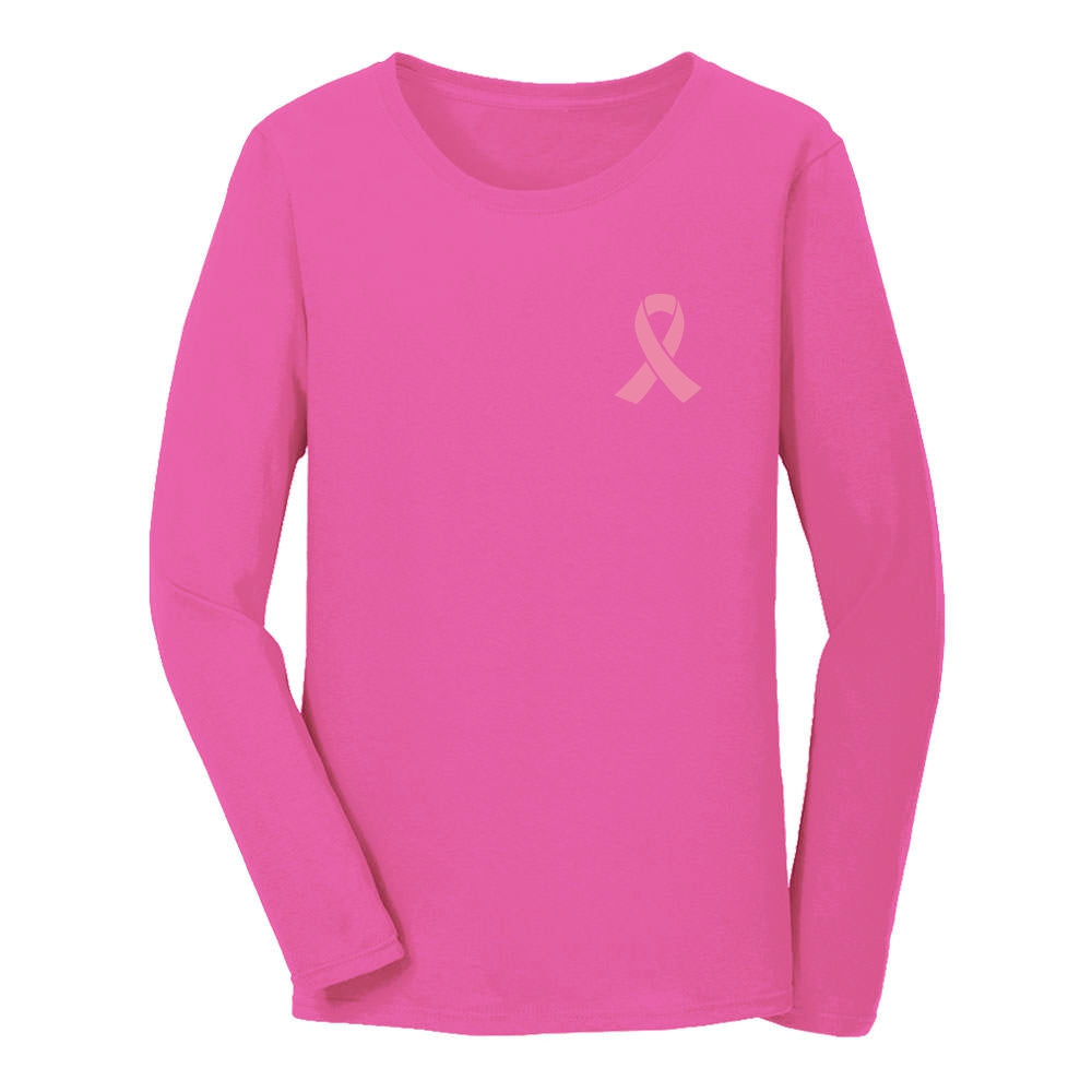 Breast Cancer Awareness  Pocket Size Pink Ribbon Women Long Sleeve T-Shirt 