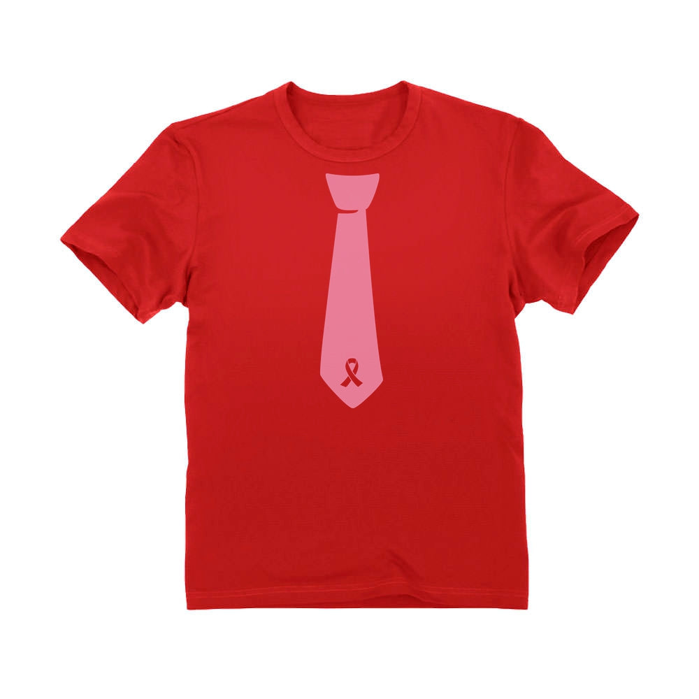 Pink Ribbon Tie Youth Kids T-Shirt - Red 4
