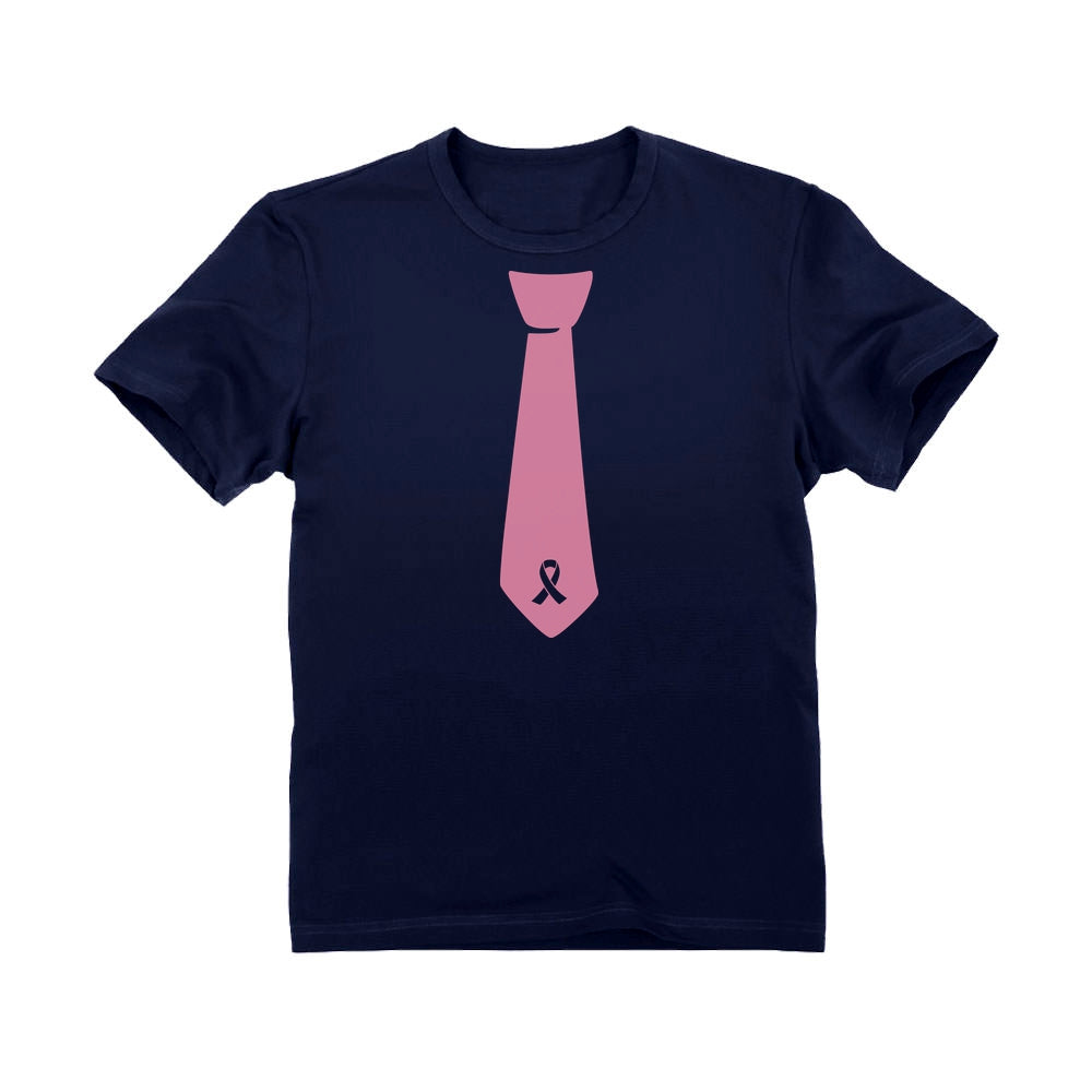 Pink Ribbon Tie Youth Kids T-Shirt - Navy 6