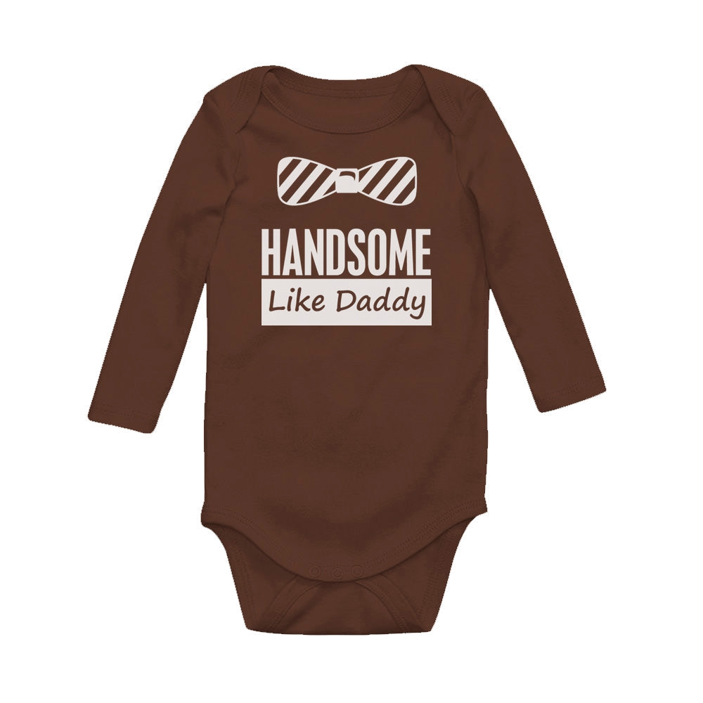 Handsome Like Daddy Baby Long Sleeve Bodysuit - Brown 5