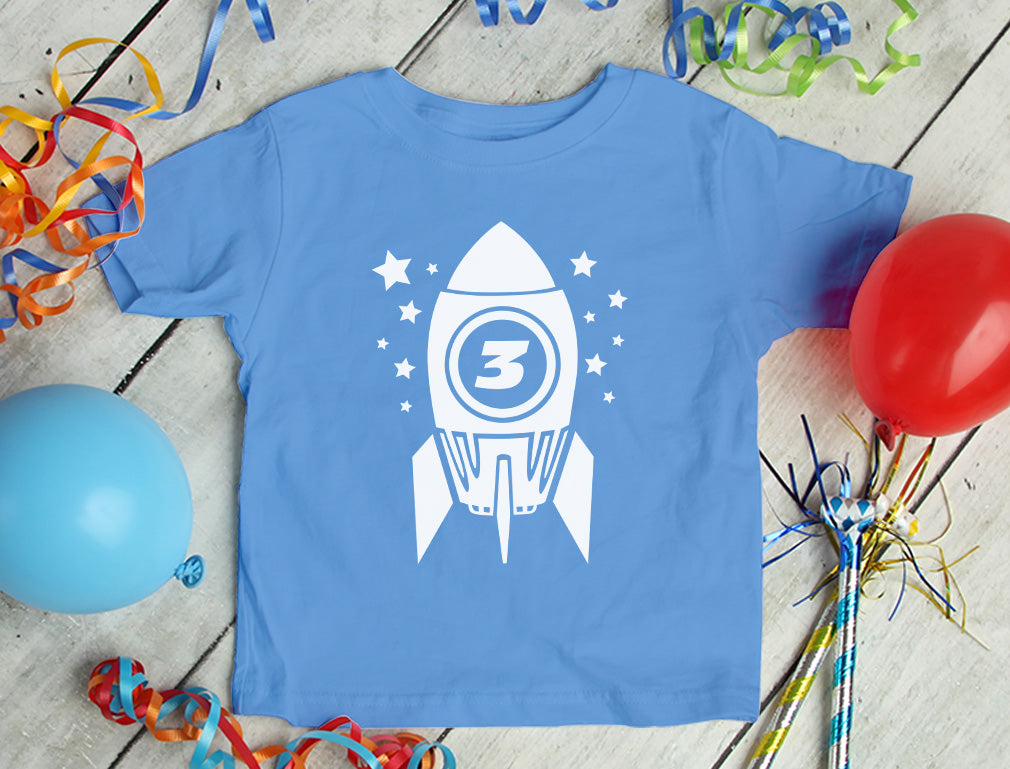 3rd Birthday Space Rocket Toddler Kids T-Shirt - Red 6