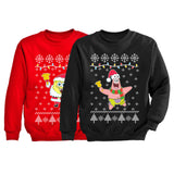 Thumbnail Spongebob & Patrick Ugly Christmas Youth Sweatshirt Set Siblings Spongebob Red / Patrick Black 1