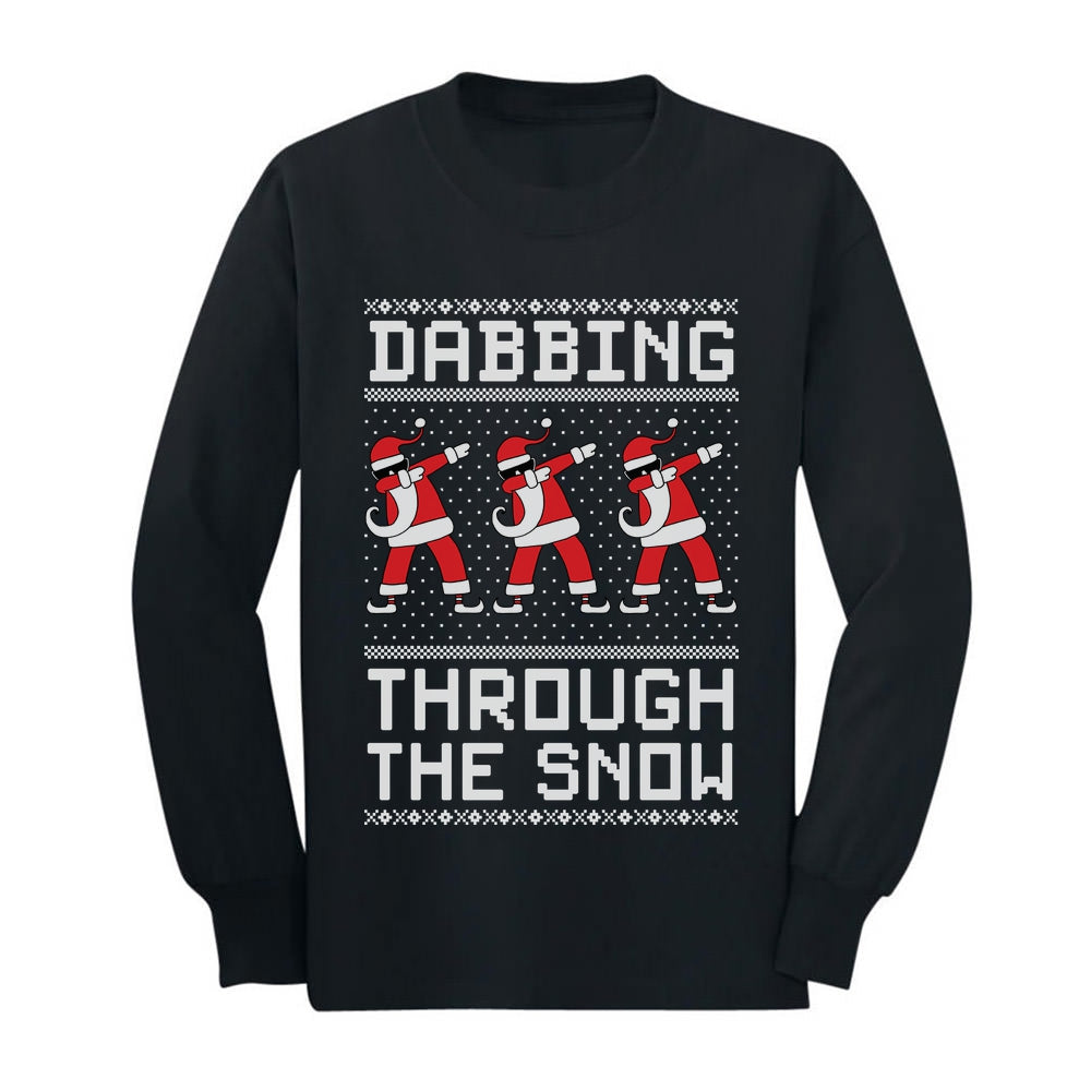 Dabbing Through The Snow Santa Christmas Youth Kids Long Sleeve T-Shirt - Black 2