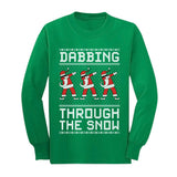 Thumbnail Dabbing Through The Snow Santa Christmas Youth Kids Long Sleeve T-Shirt Green 1