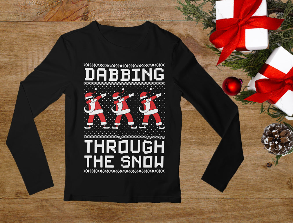 Dabbing Through The Snow Santa Christmas Youth Kids Long Sleeve T-Shirt - Black 5