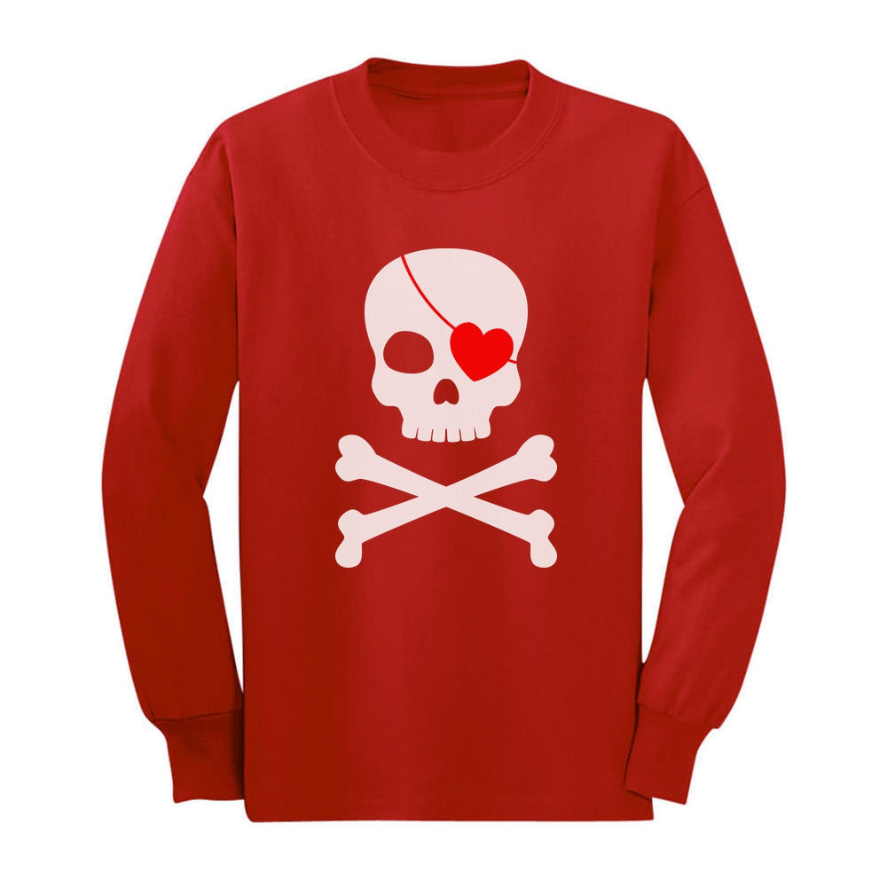 Pirate Skull & Heart Cute Valentine's Day Toddler Kids Long sleeve T-Shirt 