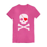 Pirate Skull & Heart Cute Valentine's Day Youth Kids Girls' Fitted T-Shirt 
