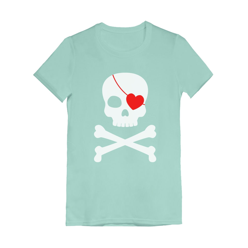 Pirate Skull & Heart Cute Valentine's Day Youth Kids Girls' Fitted T-Shirt 