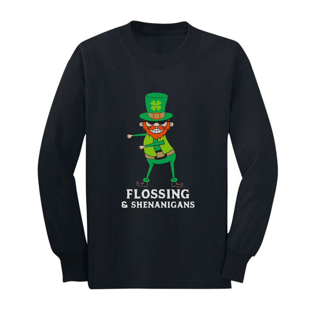 Flossing & Shenanigans Leprechaun Funny St. Patrick's Youth Kids Long Sleeve T-Shirt 