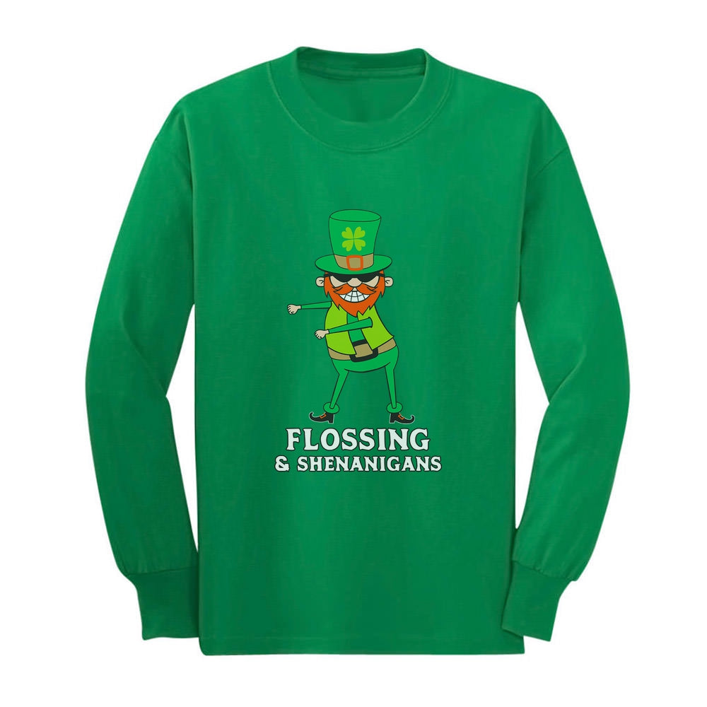 Flossing & Shenanigans Leprechaun Funny St. Patrick's Youth Kids Long Sleeve T-Shirt 