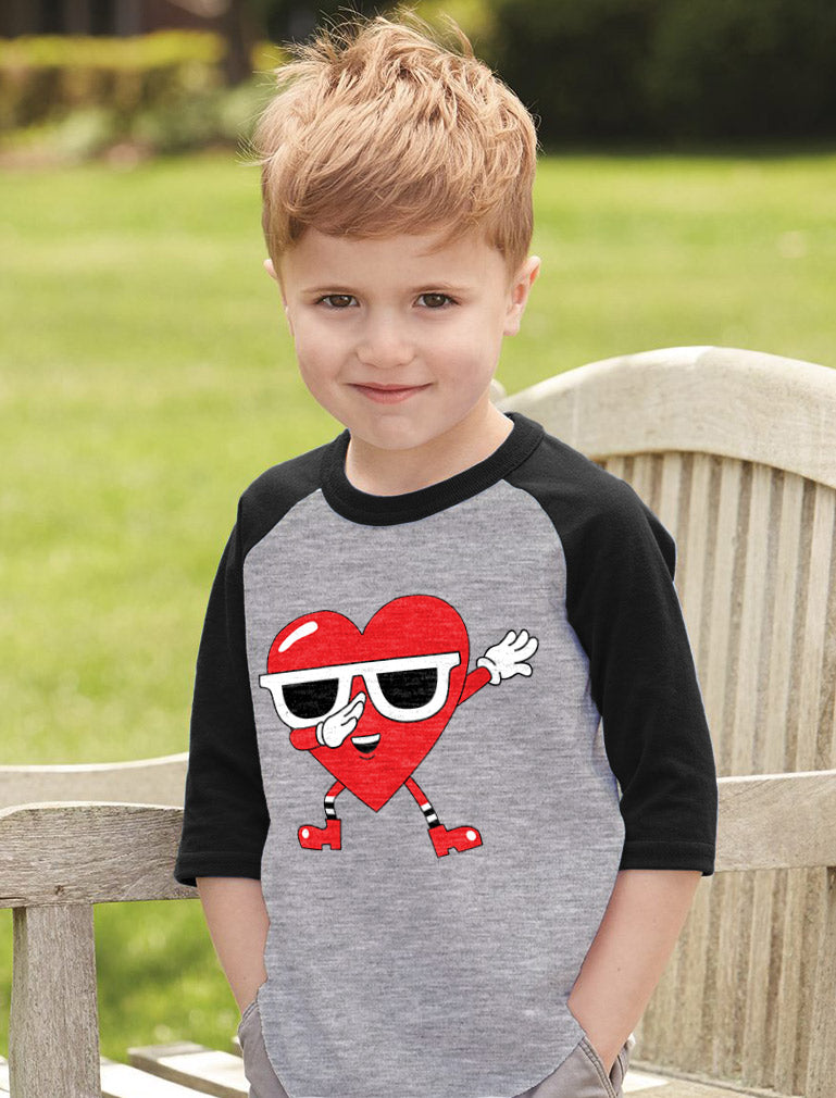 Dabbing Heart Valentine's 3/4 Sleeve Baseball Jersey Toddler Shirt 