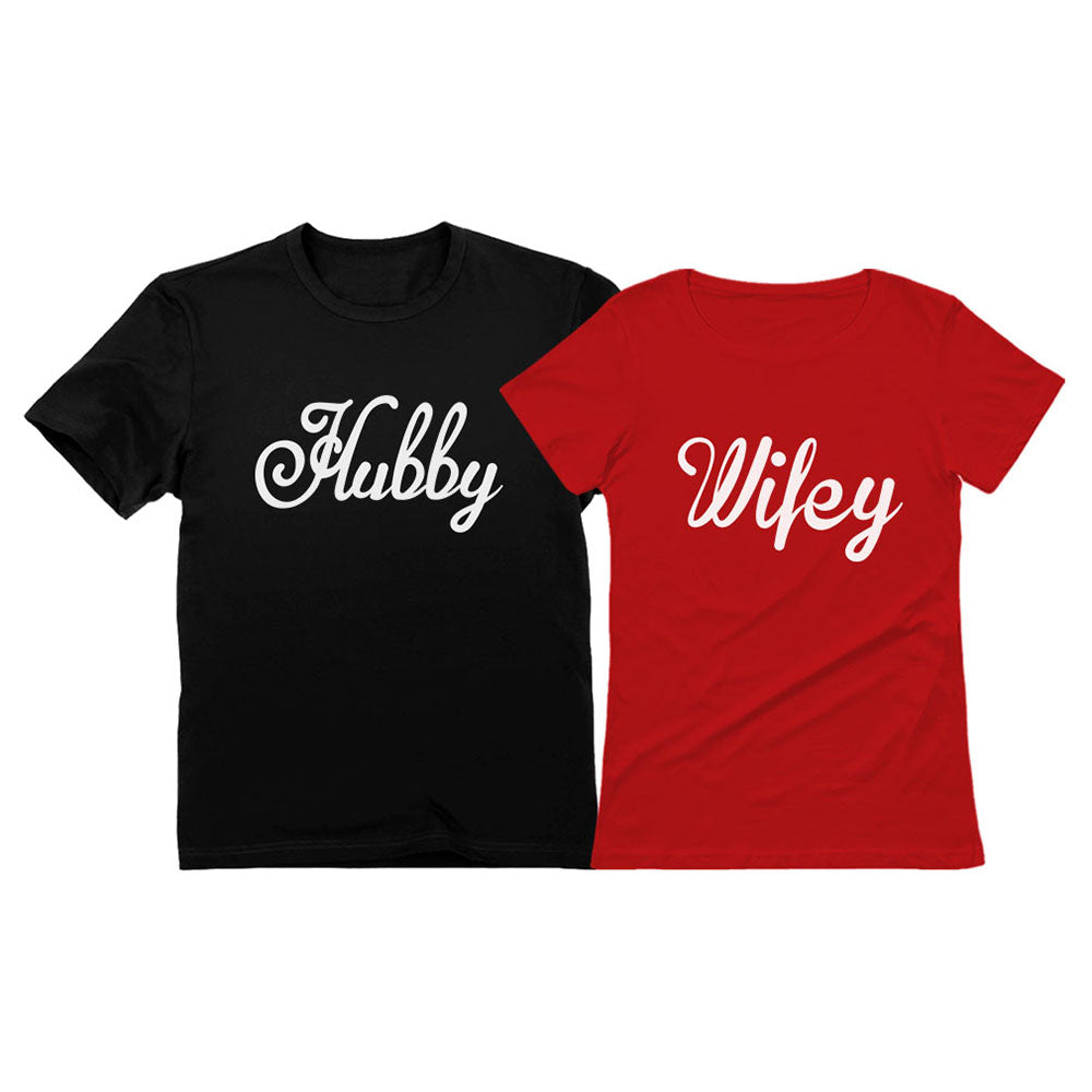 Hubby & Wifey Matching Couples T-Shirt Set - Husband & Wife Valentine's Day Gift 