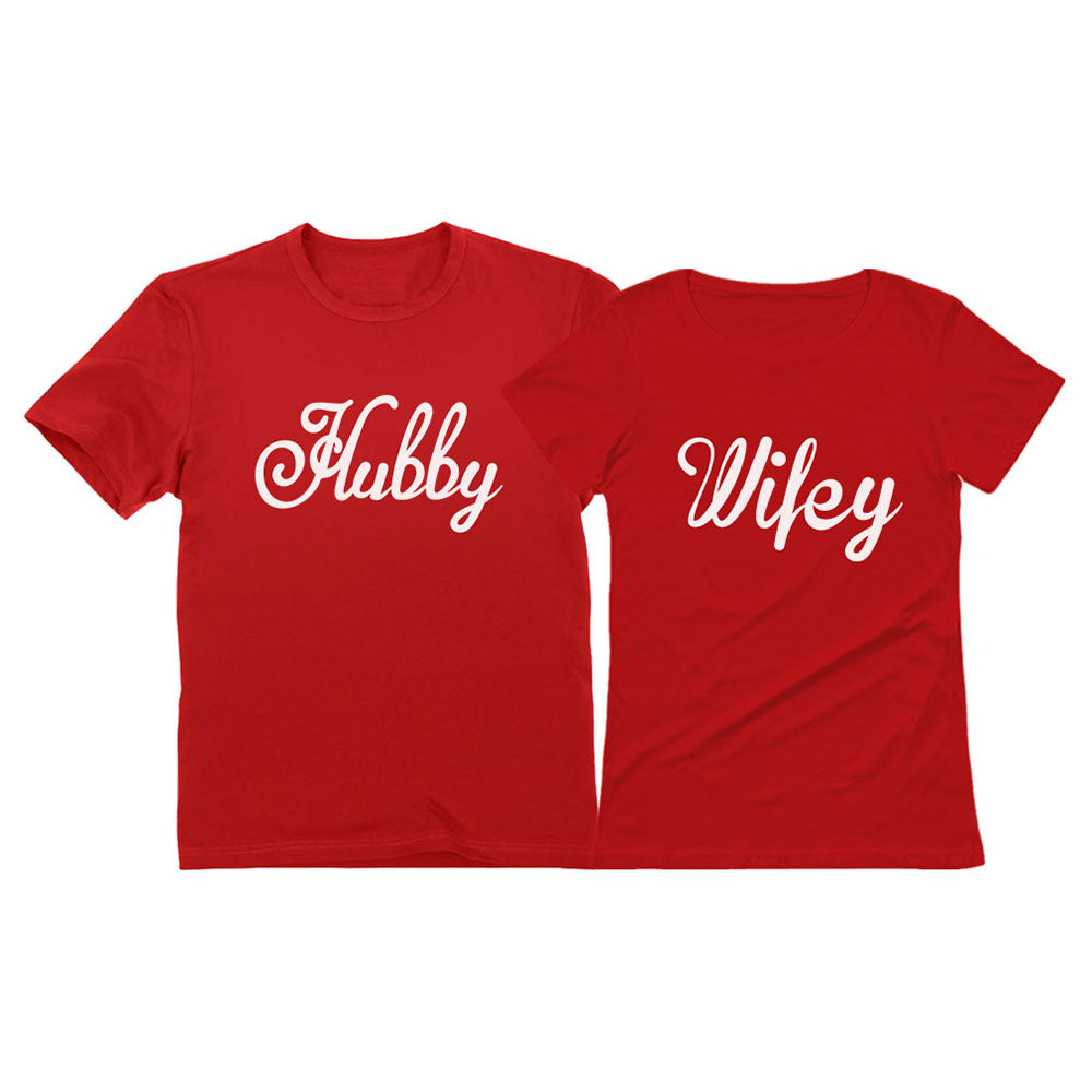 Hubby & Wifey Matching Couples T-Shirt Set - Husband & Wife Valentine's Day Gift - Hubby Red / Wifey Red 6