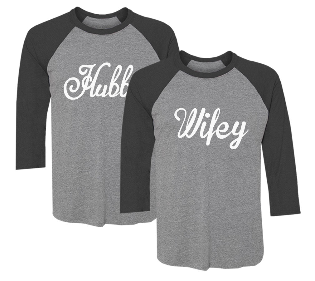 Hubby & Wifey Matching Couples Raglan Shirt Set - black/gray 1