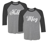 Thumbnail Hubby & Wifey Matching Couples Raglan Shirt Set black/gray 1