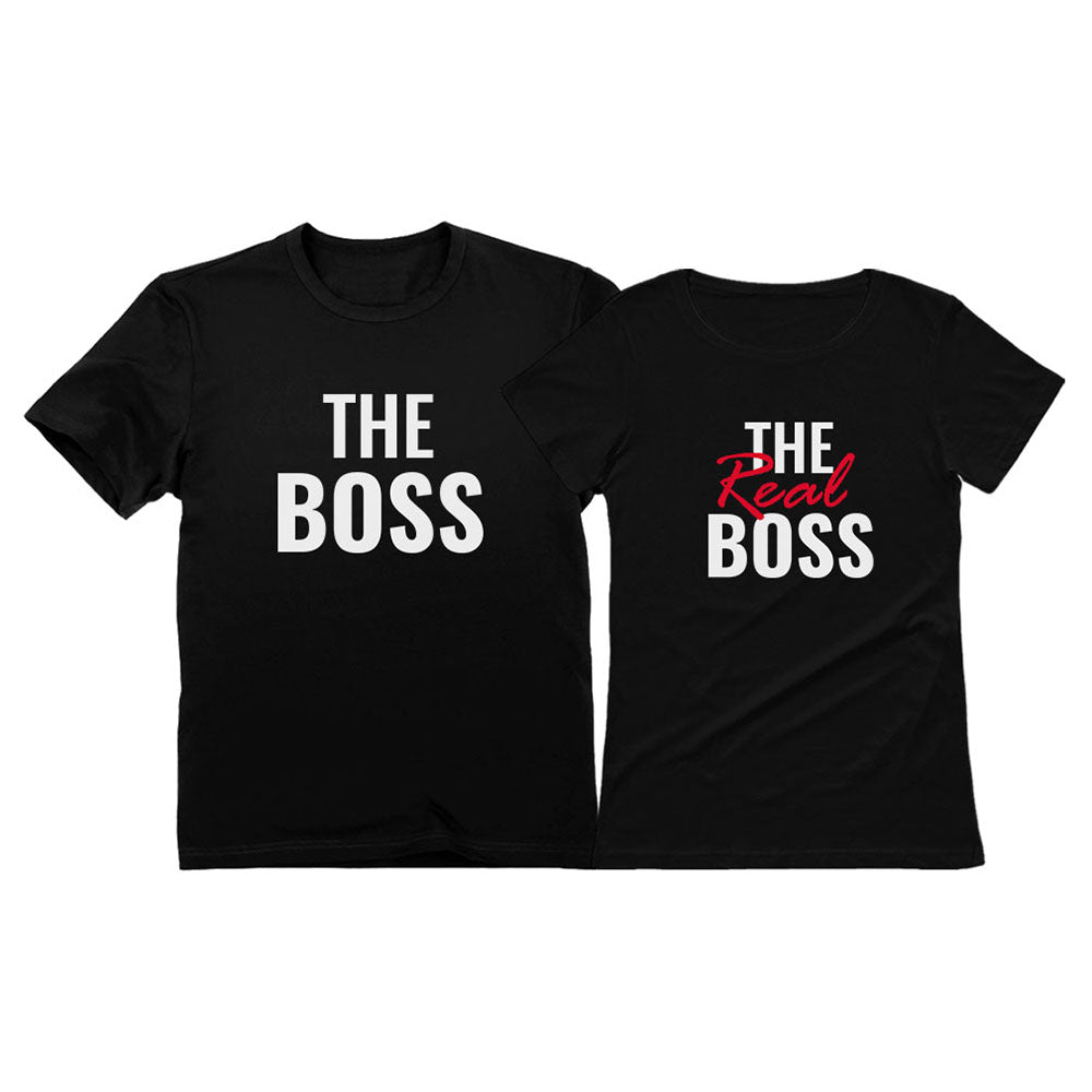 The Boss & The Real Boss Funny Matching Valentine's Day Couple T-Shirts Gift - Men Black / Women Black 3