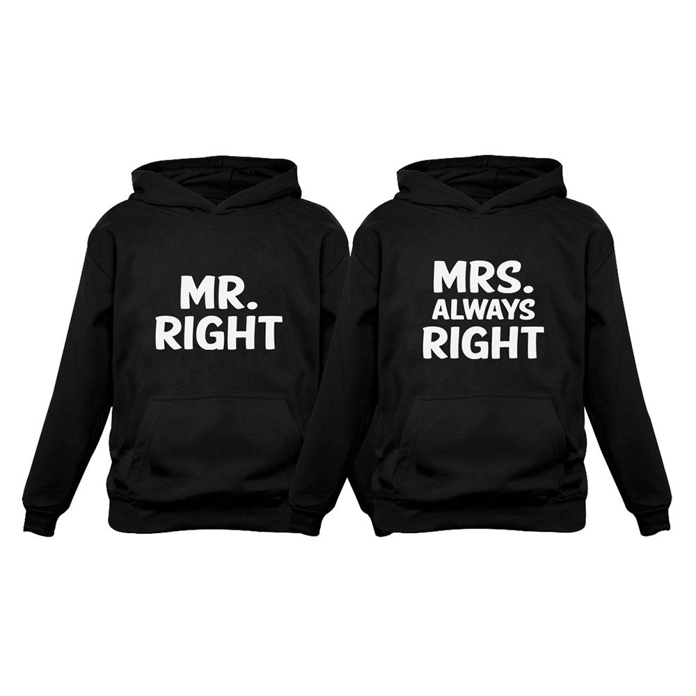 Mr Right and Mrs Always Right Husband & Wife Funny Matching Couple Hoodie Set - Mr. Black / Mrs. Black 2