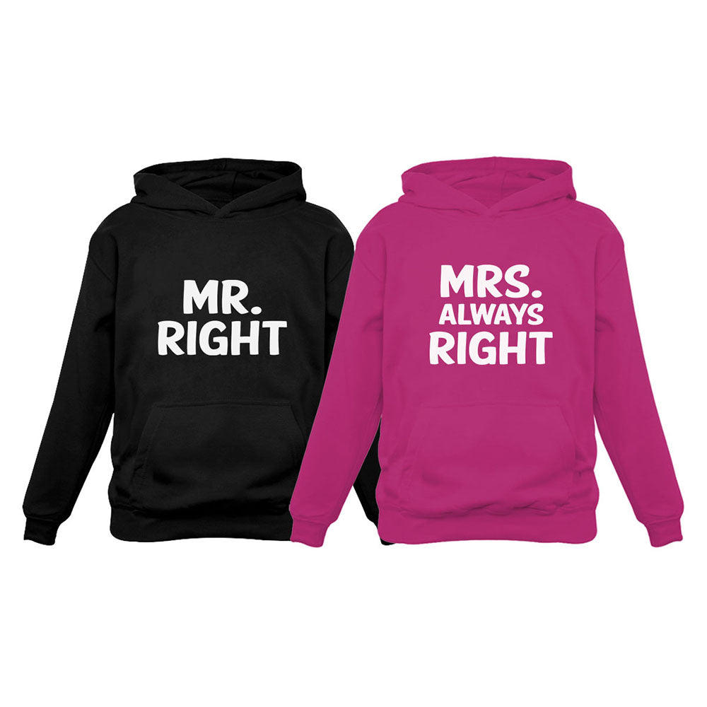 Mr Right and Mrs Always Right Husband & Wife Funny Matching Couple Hoodie Set - Mr. Black / Mrs. Pink 3