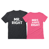 Thumbnail Mr Right and Mrs Always Right Husband & Wife Funny Matching Couple T-Shirt Set MR Heather Dark Gray / Mrs Pink 1