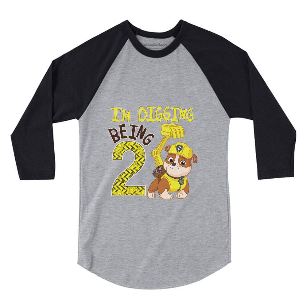Paw Patrol Rubble Digging 2nd Birthday 3/4 Sleeve Baseball Jersey Toddler Shirt 