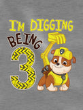 Paw Patrol Rubble Digging 3rd Birthday 3/4 Sleeve Baseball Jersey Toddler Shirt 
