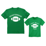 Quarterback and First Draft Matching Football T-Shirts Outfit for Father and Son 